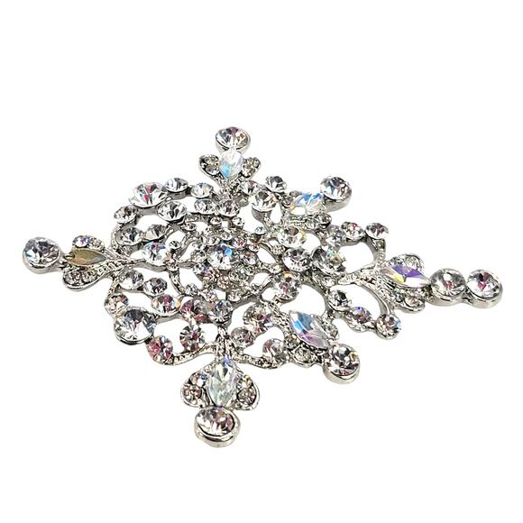 Crystal Rhinestone Snowflake Brooch Pin Large 3.5" READ Description Silver Tone - Picture 13 of 16